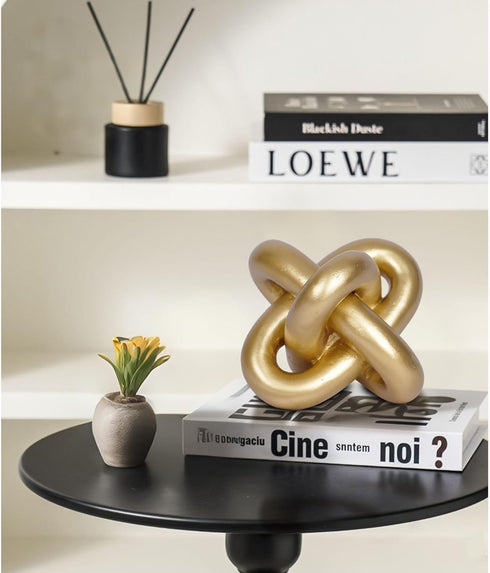 PUHOZN Gold Knot Statue Decor Modern Geometric Round Sculpture Table Sculptures and Figurines Round Decorative