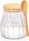 Quald 15oz Sugar Container with Bamboo Lid and Spoon,Sugar Bowl Glass Jar for