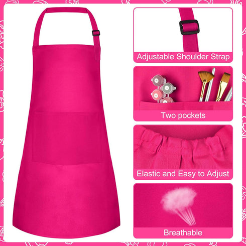 Adjustable Kids Apron and Chef Hat Set, Children Cooking Apron with 2 Pockets for Baking and Painting