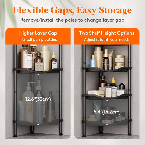 4 34 24 107 cm/13 9.5 42 inch Lifewit Floor Standing Shower Caddy Corner, Tier Plastic Shower Stand Rack