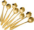 Stainless Steel Creative Flower Coffee Spoon Set - Sugar Spoon, Stirring Spoon, Ice Tea Spoon, Gold, Set of 8