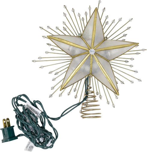 Kurt Adler 10-Light Capiz and Wire Snowflake Christmas Treetop, 10-Inch, Silver