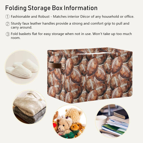 Football Rectangular Storage Basket Organizer Bin for Home, Office, and Dorm Use
