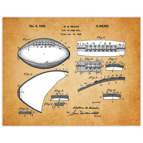 Vintage Football Game & Soccer Decor - Patent Prints Wall Art, Perfect Gifts for Dads & Fathers