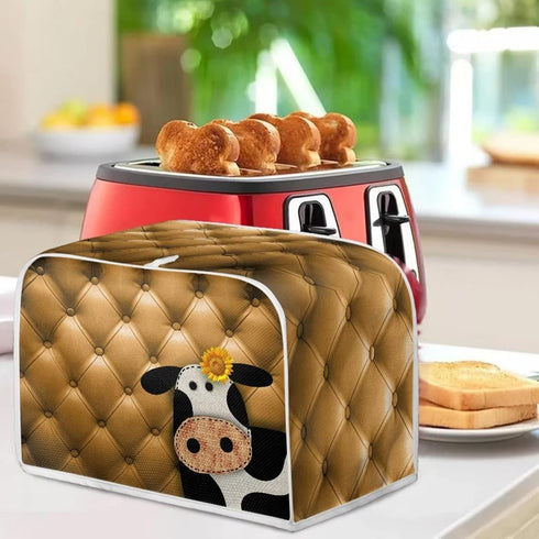 Cow Sunflower Print 4 Slice Toaster Covers, Dust Protection Bread Maker Covers, Washable Kitchen Accessories