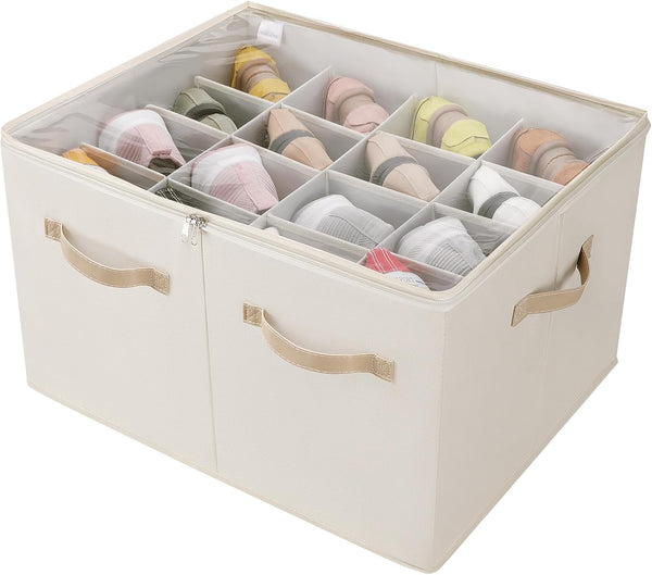 TOPIA HOME Shoe Organizer for Closet, Foldable Shoe Box with Adjustable Dividers
