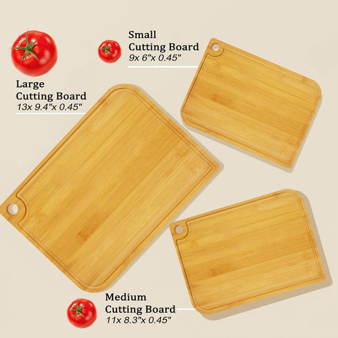 3Pcs Bamboo Cutting Boards for Kitchen, Healthy Wooden Cutting Boards for kitchen, Charcuterie, Vegetables, Cheese