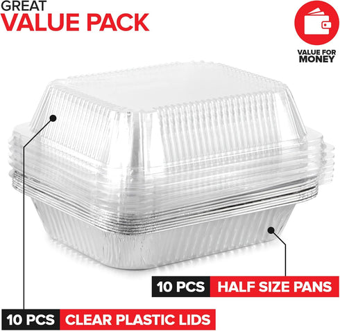 Stock Your Home 9x13 Disposable Baking Pan with Lid (10 Pack) Heavy Duty Aluminum Cake Pans with Lids, Clear Plastic Cover, Food Container for Lasagna, Casserole, Brownie, Rectangular Sheet Tray by Stock Your Home
