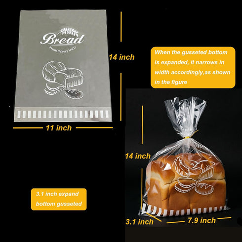 LESIBAG 11'x14'' Reusable Plastic Bread Bags for Homemade Bread - Clear Bakery Bag with Twist Tie Closure Reduces