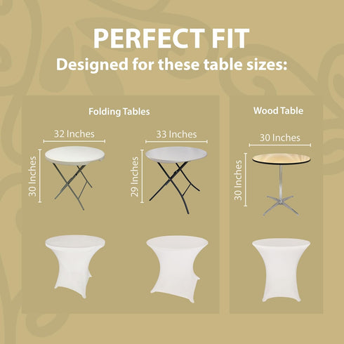 White Spandex Cocktail Tablecloth - 32 Inch Round x 30 Inch Tall Folding Cover Stretch