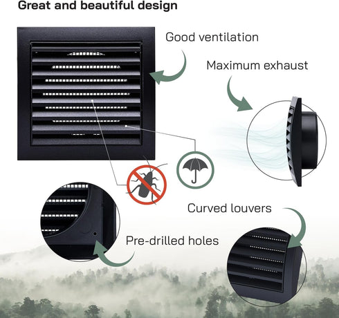 Vent Systems 4'' Inch Anthracite Air Vent Cover, Louvered Dryer Vent Cover for Exhaust and Supply Air Register