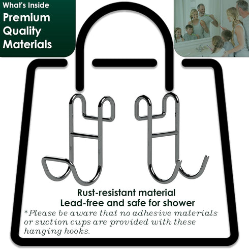 Shower Caddy Shelf Basket Rack Hooks, Stainless Steel Bathroom Hangers for Loofah, Towel, 2 Pack