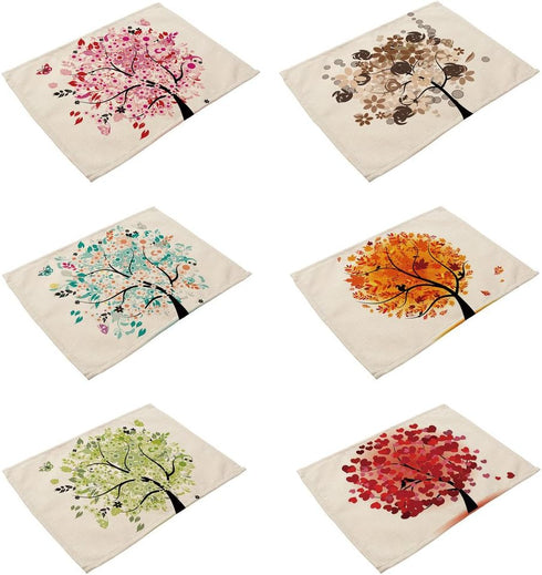 6 Pieces Polyester Linen Placemats - Oil Painting Animal Pattern Dining Table Mats (1 Set)