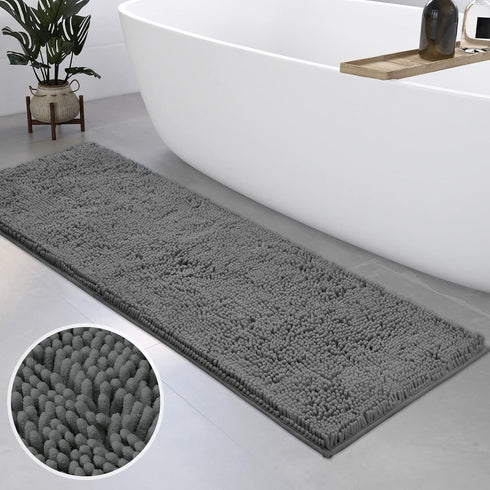 HOMEIDEAS Bathroom Rug Runner Grey, Ultra Soft Non-Slip Long Bath Rug, Thick Chenille Plush Machine Washable