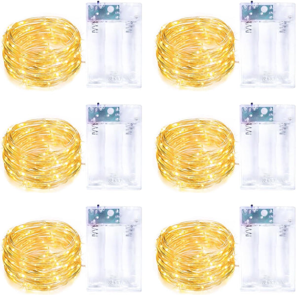 6 Pack Fairy Lights Battery Operated with Timer Silver Wire Mini 13FT