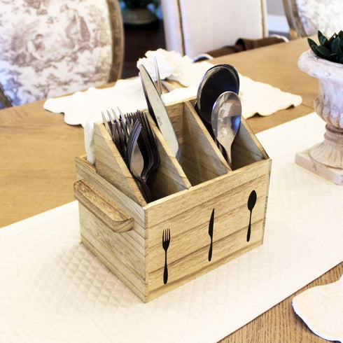 Ikee Design Wooden Flatware Caddy - Silverware Holder with Handles for Outdoor and Picnic Use, Oak Color