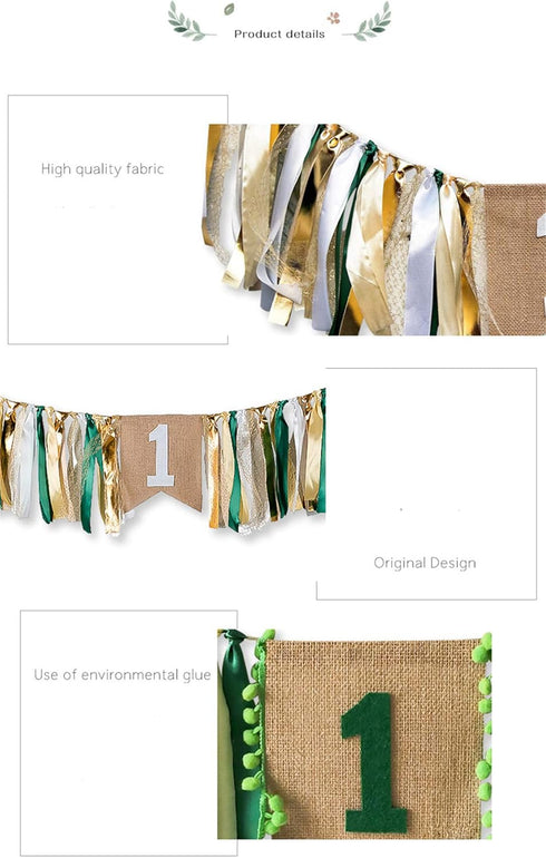 1st Field Green Style Highchair Banner Baby Girls Boys Birthday Party High Chair Bunting Garland Decoration (Grassland