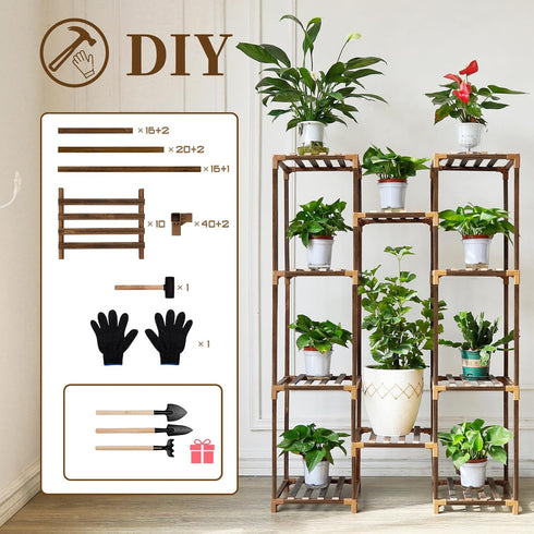 10 11 Uneedem Plant Stand Indoor Outdoor, Tall Plant Shelf for Multiple Plants, tiers Pot Large Plants Holder Rack Wood
