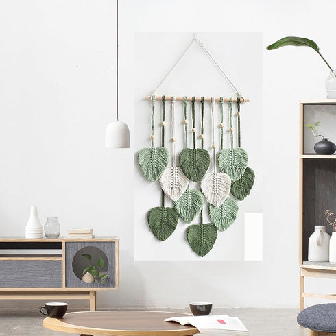 MSFENG Wall Hanging Decor Leaves Tapestry Boho Wall Decor Woven Feather Handmade Yarn Tassels Woven Wall Art