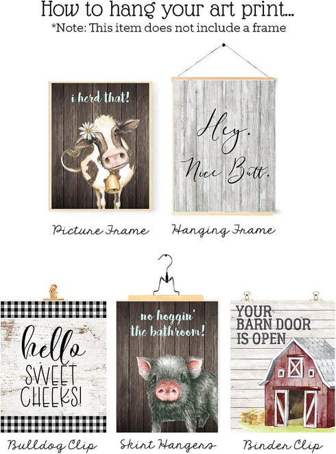 Silly Goose Gifts Funny Rustic Farm Animal Themed Bathroom Decor, Wall Art Print Sets, Typography Country Bath Signs