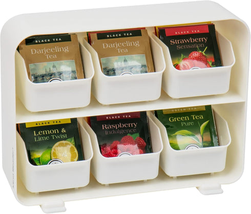 Mind Reader Tea Bag Organizer, Countertop Storage, Kitchen, White, 10.25"L x 3.25"W x 7.75"H