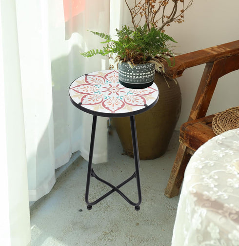 12 inches VCUTEKA Patio Side Table Outdoor Accent Table Bistro Coffee Table Plant End Table Small Porch Table Indoor