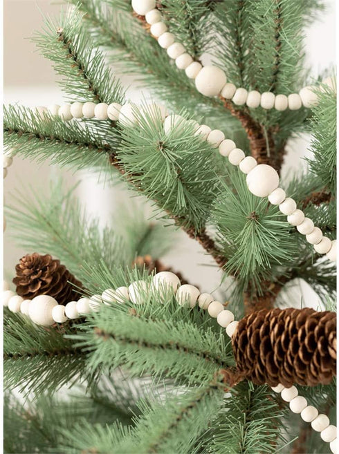 2PCS 86in Christmas Wood Bead Garland, Creative Wooden Garland for Rustic Country Holiday Decor, Natural Hanging Prayer