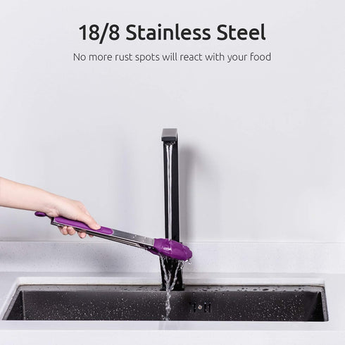 U-Taste Kitchen Tongs, 7/9/12 inches Cooking Tongs with High Heat-Resistant Non-Stick Tips, Pack of 3 (Purple)