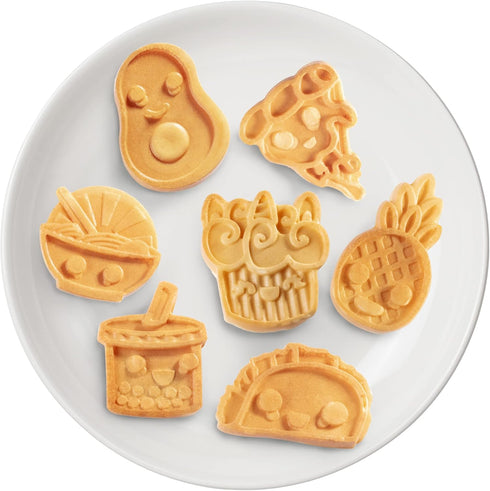 Fun Food Friends Mini Waffle Maker - 7 Kawaii Style Design Pancakes for Fun Breakfast or Kids Dessert Treats