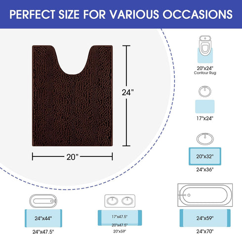 Striped Brown Toilet Bathroom Rug Mat 20" x 24" Contour Rug Ultra Soft, Non Slip Chenille Bath Rugs, Absorbent Plush Shaggy Bath Mats for Bathroom, Bedroom, Kitchen, Shower, Tub