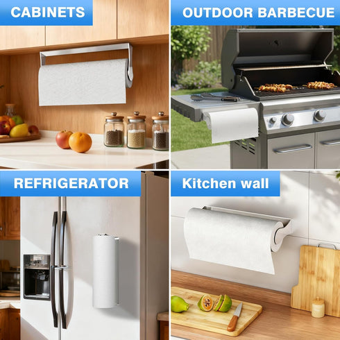 Counter Paper Towel Holder Under Cabinet, Stainless Steel, Silver, Adhesive & Wall Mount, Under Paper Towel Rack