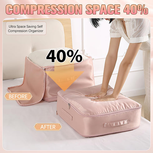Ultra Space-Saving Self-Compression Organizer, Large Storage Tote for Clothes Compression and Moving Bedding