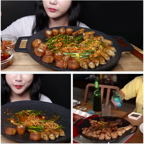 Nonstick Grill Pan, 30cm Round Griddle Frying Pan for Induction Stove Top, Korean BBQ, Outdoor Cooking