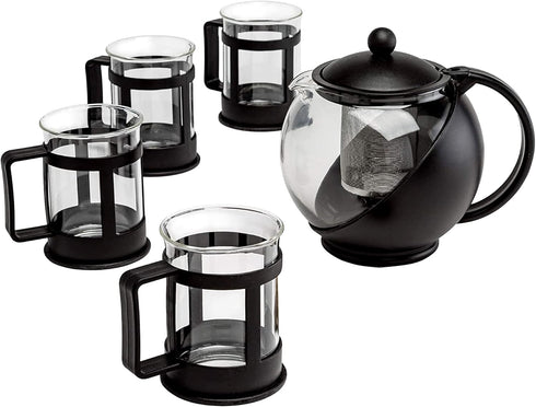 Primula Half Moon Teapot Set with 4 Tea Cups, Removable Stainless Steel