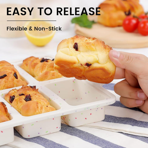 Silicone Mini Loaf Pans with Metal Reinforced Frame - 2 Pack Non-stick Baking Pan for 8-Cavity Tiny Banana Bread