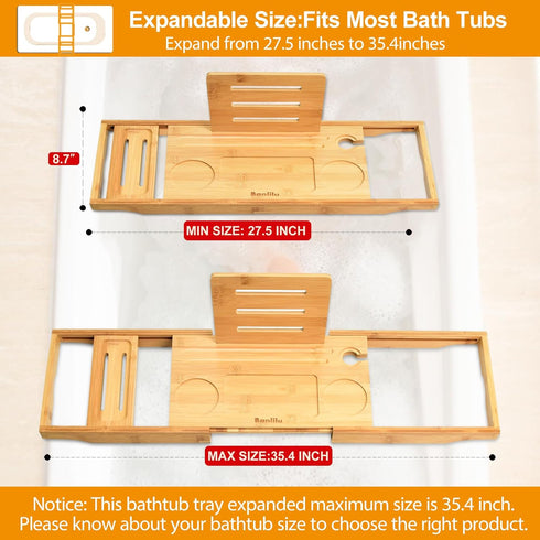 Luxury Expandable Bathtub Caddy Tray, Adjustable Size Bath Tray Table for Most Tubs