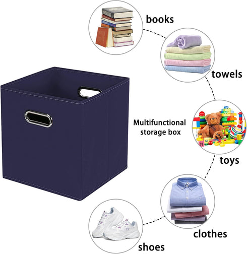 Navy Blue Fabric Storage Bins, Set of 3, 11x11x11 Foldable Cube Bins for Cloth or Accessory Storage