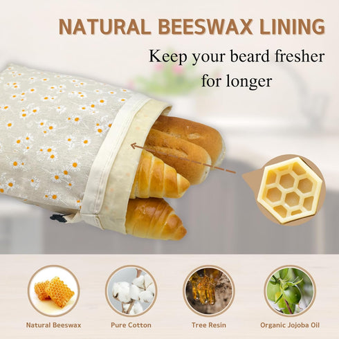 2 Pack 13x17'' Beeswax Bread Bags for Homemade Bread with Zipper, Large Reusable Beeswax Sourdough Bread Storage Bag