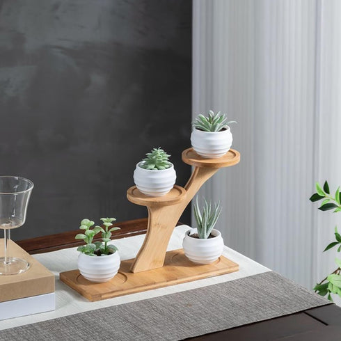 Window Sill Plant Shelf, Bamboo Desk Plant Stand, Table Succulent Holder for Home, Office, Living Room, Bedroom Decor