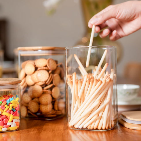 Glass Food Storage Jars 37 oz Set of 6 - Clear Glass Containers with Bamboo Lid Airtight for Tea, Coffee, Sugar