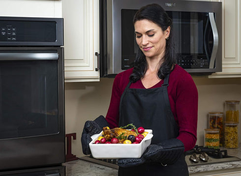 Xlnt Extra Long Oven Mitts (Black) - Teflon EcoElite Water Repellent, Heat Resistant for Cooking & BBQ