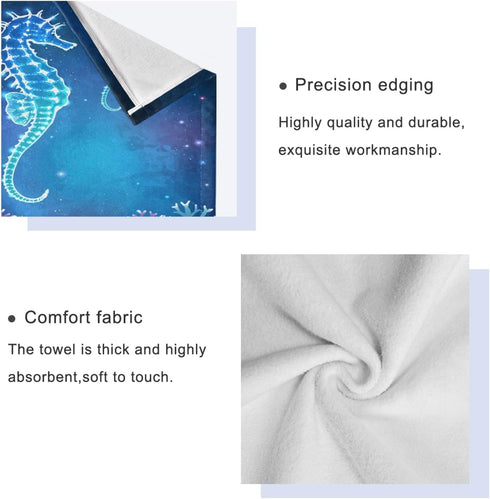 Sets,Dreamy 3-Piece 1 1 1 Set 3 ALAZA Towel Bathroom Glowing Seahorse Towels Bath Towel Washcloth Hand Towel, Bath