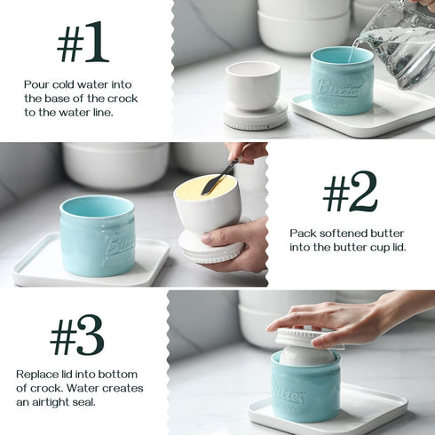 countertop, DOWAN Butter Crock, French Butter Dish for Spreadable Soft Butter, Ceramic Butter Keeper with Lid