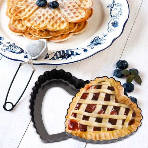 Mini Tart Pan Set of 6, Non-Stick 4 Inch Heart-shaped Quiche Pan with Removable Bottom for Pies & Muffins