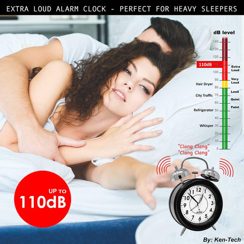 Sonnet Twin Bell Alarm Clock, SONNET-T-4678 - Very Loud, Battery Operated, Black