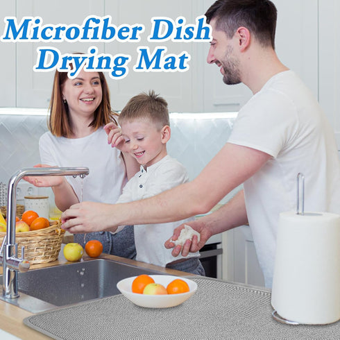 2 Pack Large 24x17 Inch Dish Drying Mats, Absorbent Microfiber Drainer Pads for Countertops and Sinks (Gray)