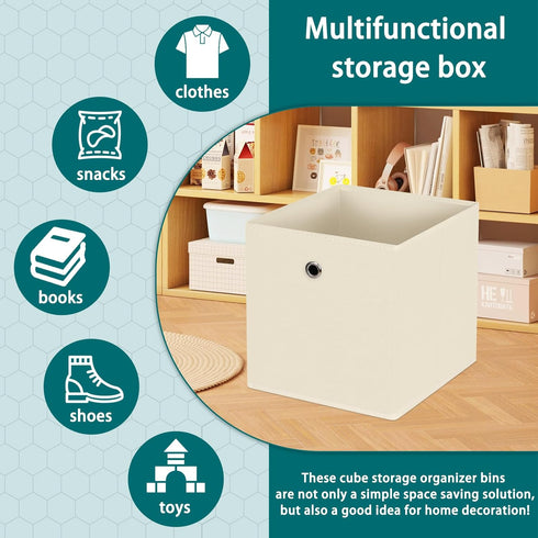 Black Fabric Storage Bins, 11 Inch Foldable Cube Baskets with Handles for Organizing Home, Toys, Clothes, Set of 8