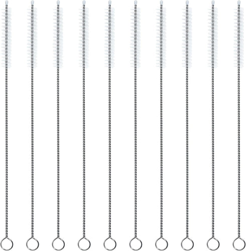 Straw Cleaner Brush Set of 10, Extra Long Nylon Bristles and Stainless Steel Handle for Cleaning Glass, Silicone, Metal