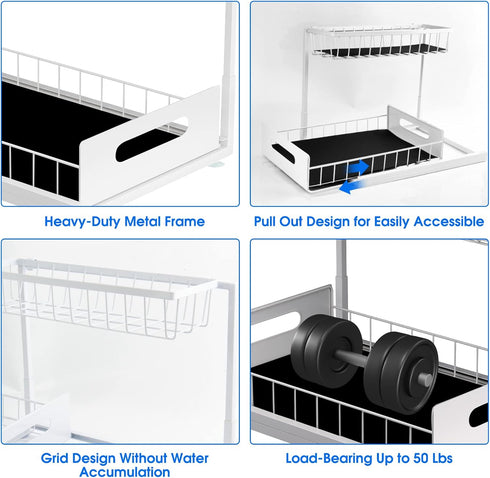 Under Sink Organizers and Storage, 2 Tier Sliding Cabinet Basket Organizer for Bathroom and Kitchen