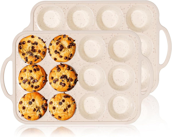Silicone Muffin Pan, 12 Cups Baking Mold with Reinforced Stainless Steel Frame, Non-stick Bakeware